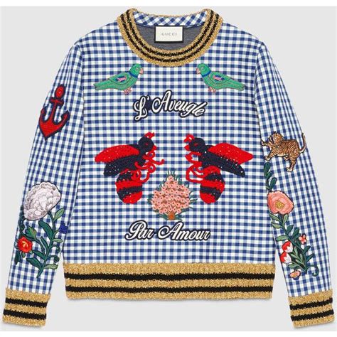 gucci check jersey embroidered sweatshirt|gucci sweatshirt vintage.